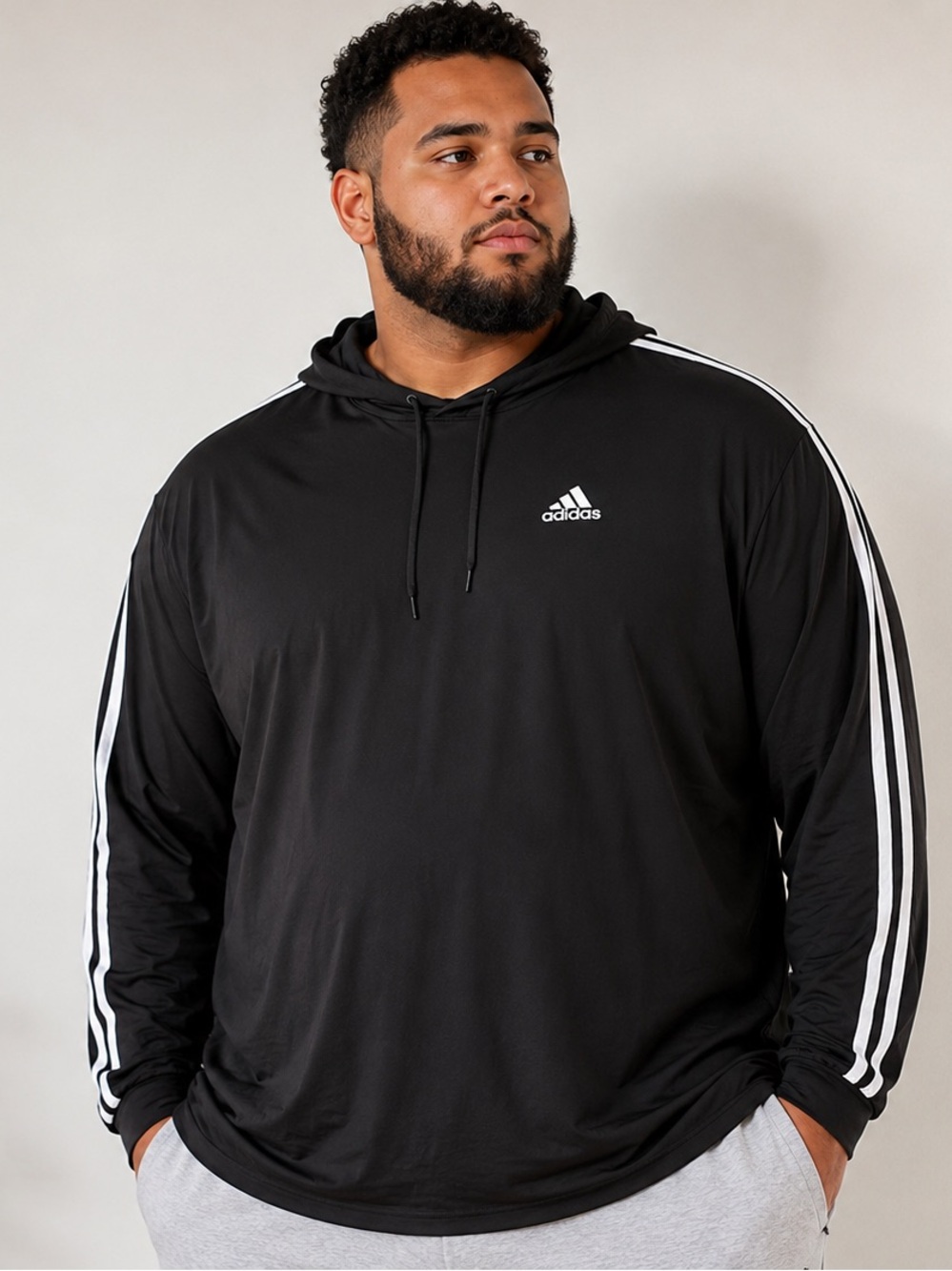 Adidas Black Hoodie with White Stripe Accents